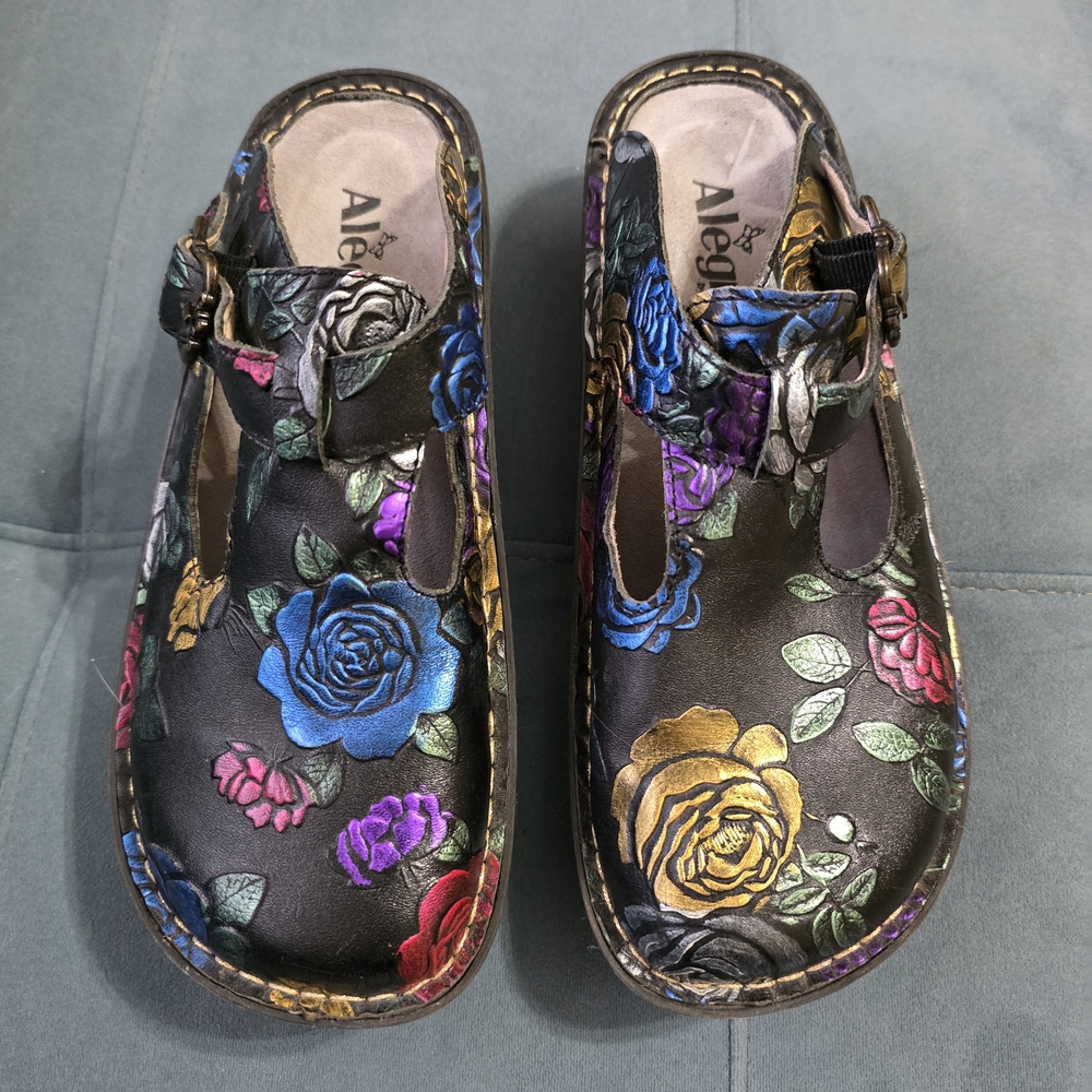 Alegria Leather Floral Clogs - Multicolor Size 36